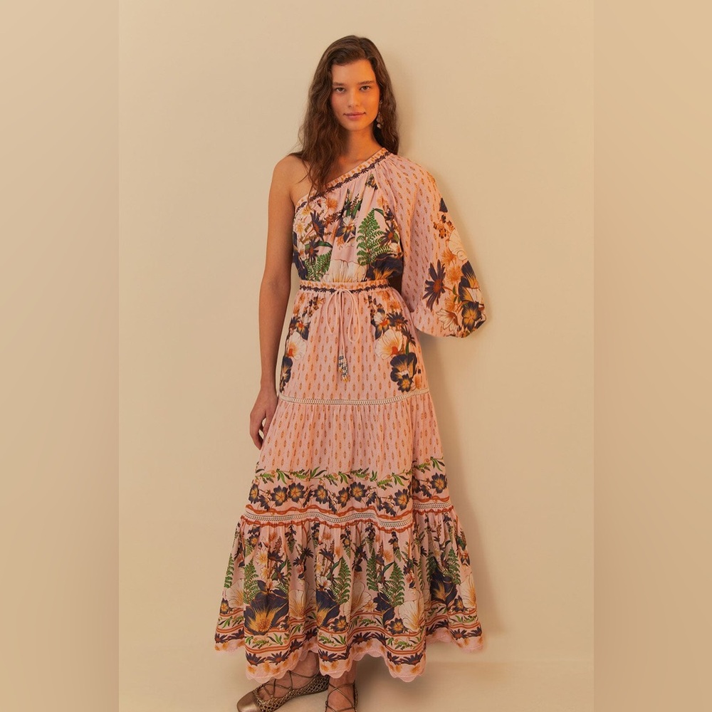 FARM Rio Pink and Black One Shoulder Dress